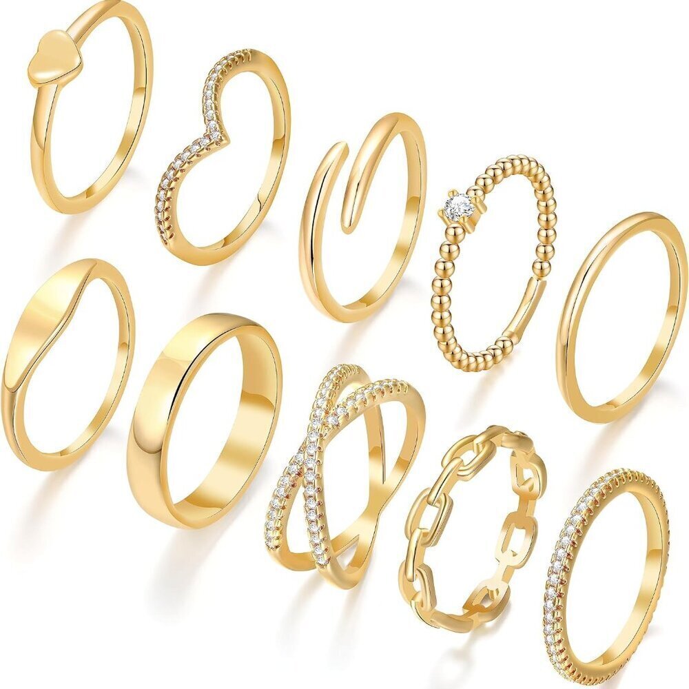 10PCS Gold Rings Set Dainty Brass Knuckle Stacking Layering Fashion